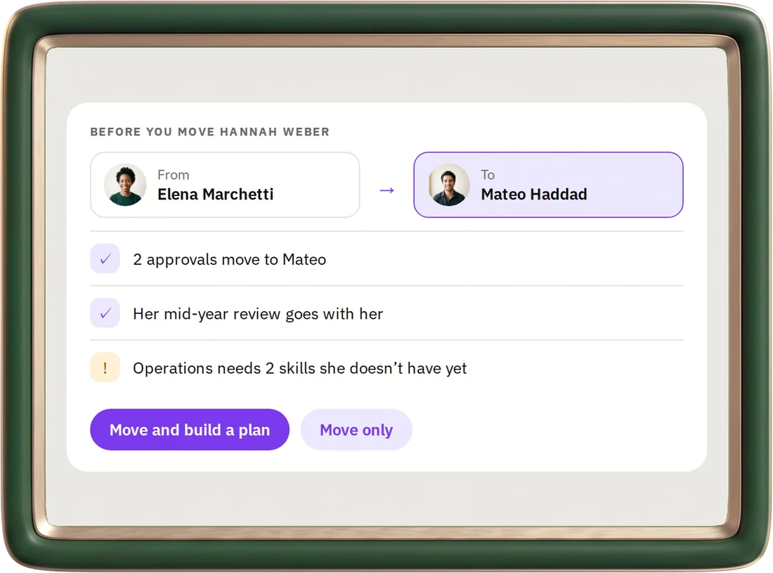 Before moving Hannah Weber from Elena Marchetti to Mateo Haddad: what moves with her, a skills gap, and Move and build a plan or Move only
