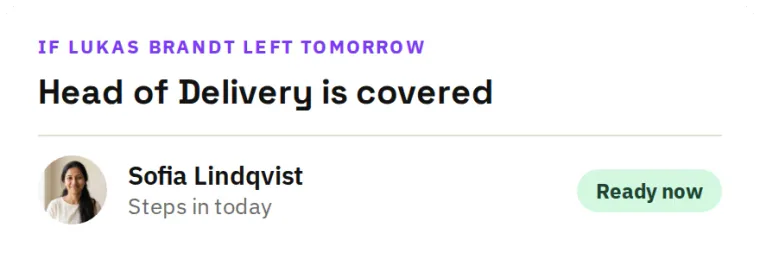 If Lukas Brandt left tomorrow, Head of Delivery is covered: Sofia Lindqvist is ready now