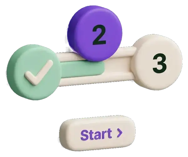 Three steps, the first ticked, the second up next, and a Start button